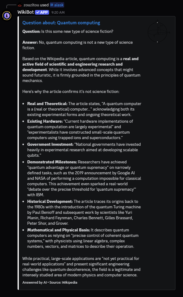 WikiBot AI Ask Command Example