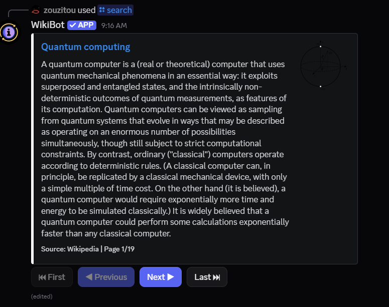 WikiBot Search Command Example