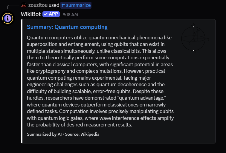 WikiBot Summarize Command Example